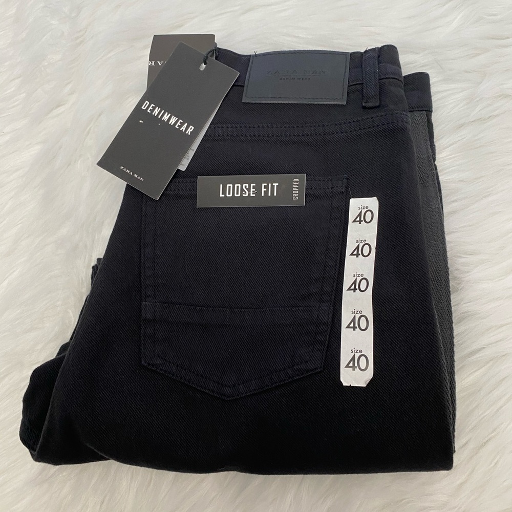 ZARA Loose Fit Crop Black Jeans Sz 31